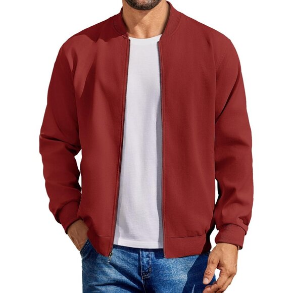 Other - Men's Casual Cotton Bomber Jacket Dark Red Lightweight Flight Softshell